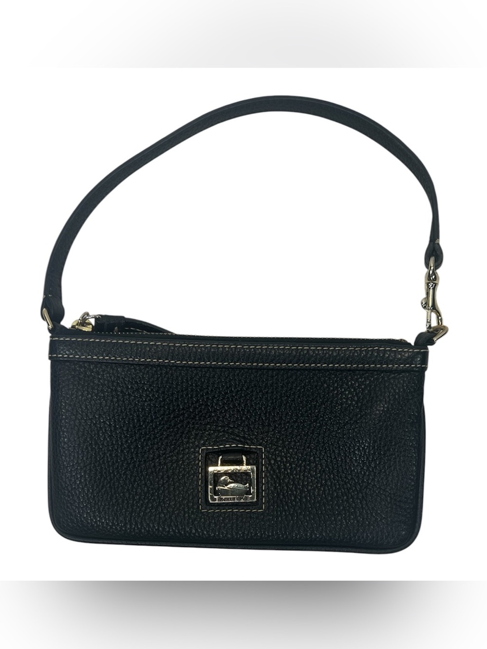Dooney & Bourke Black Pebbled Leather Wristlet Duck Logo
